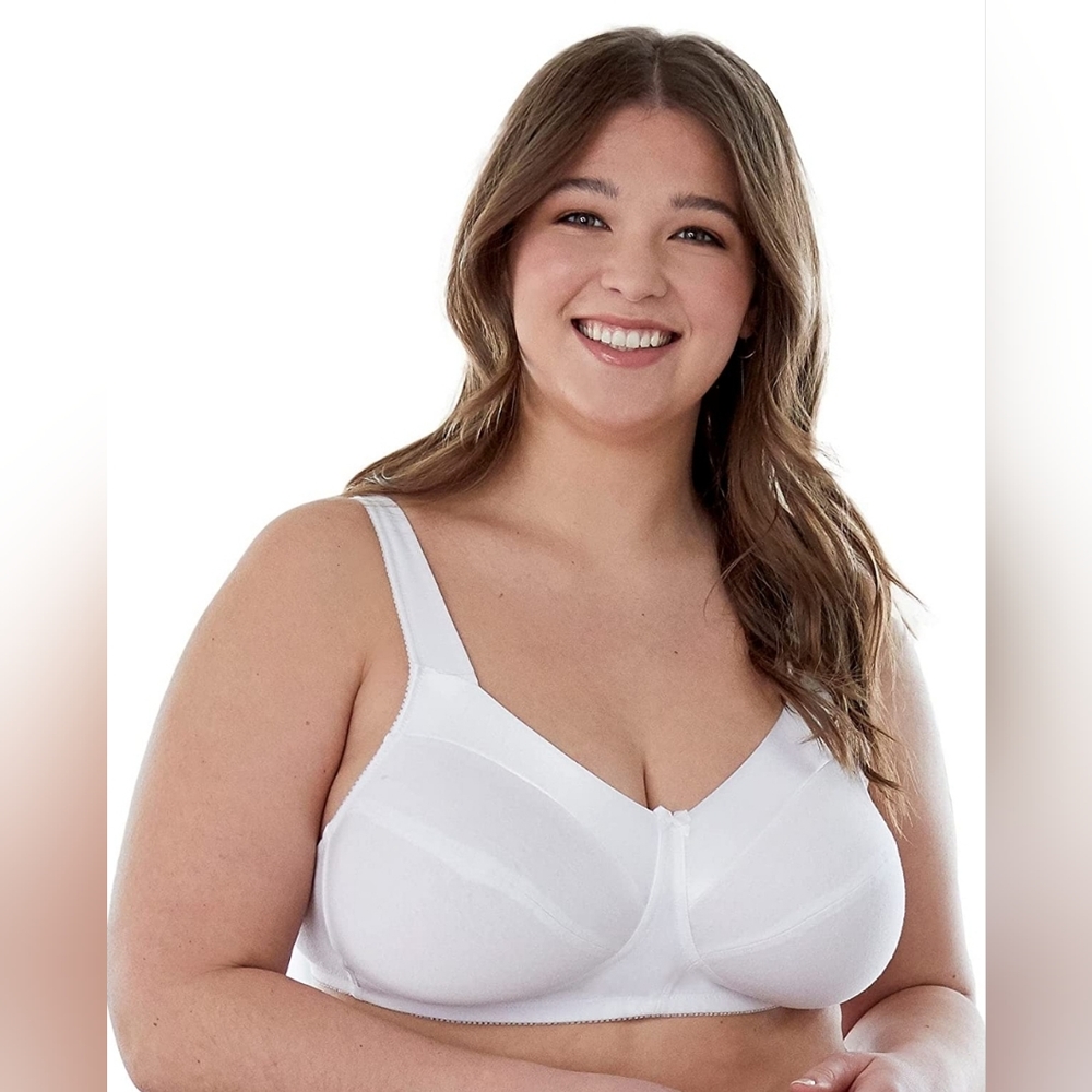 BestformSatin Trim Wireless Cotton Bra with Unlined Cups white Size 38D (60)